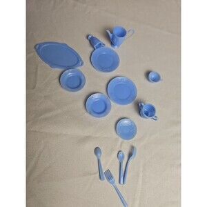 VTG Irwin Dollhouse Miniature Blue Dish Set 14 Pieces Plates Cups Serving